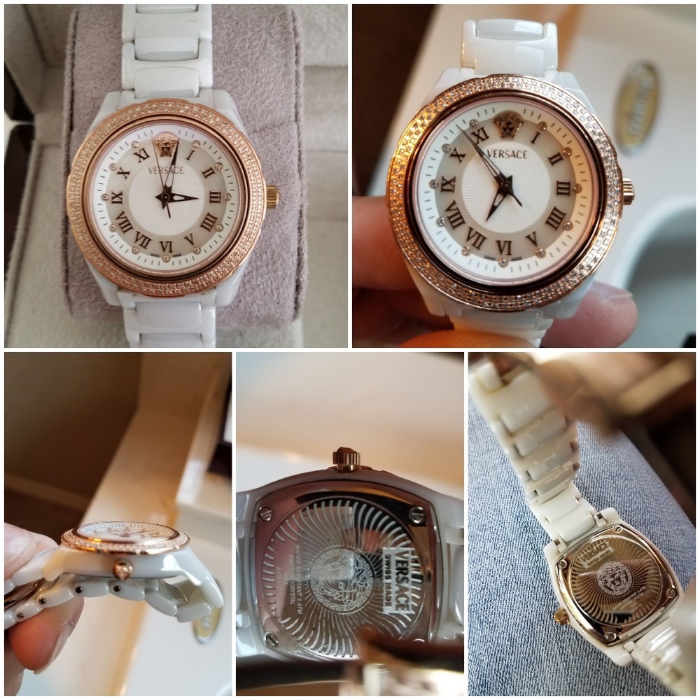Versace White Ceramic Rose Gold Diamond Watch